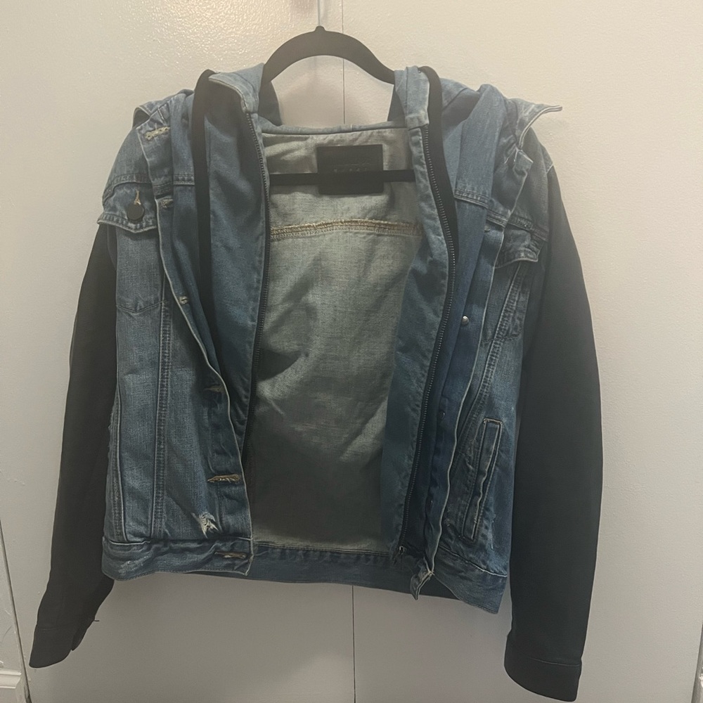 BLANKNYC denim jacket with leather sleeves. Super cool and chic. Size M.